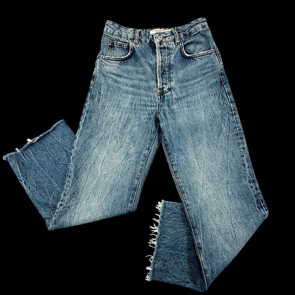 Mango x Leandra Medine Boyfriend Jeans Women 4 Straight Raw Hem Cropped PLS READ